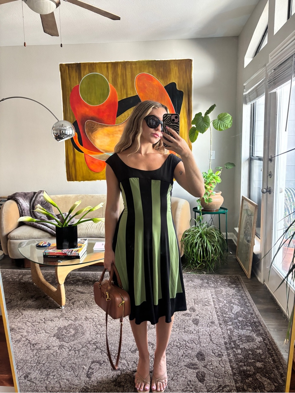 connected apparel Black and Lime Green Paneled Fit-and-Flare Mini Dress